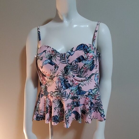 NWT Rosegal Pink Tankini Top with Leaf Pattern (L) - Picture 2 of 5